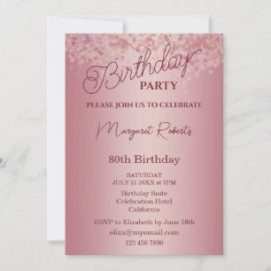 Rose Gold 80th Birthday Party  Invitation
