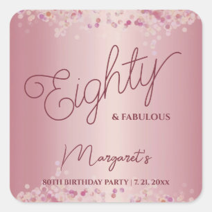 Rose Gold 80th Birthday Party  Square Sticker