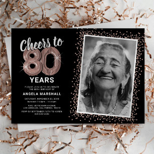 Rose Gold 80th Birthday Photo Invitation