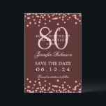 Rose Gold 80th Birthday Save Date Details Burgundy Invitation<br><div class="desc">Elegant "70th Birthday Party" design with faux glitter confetti & details text. Easy to use and easy to personalise. Order Today!</div>