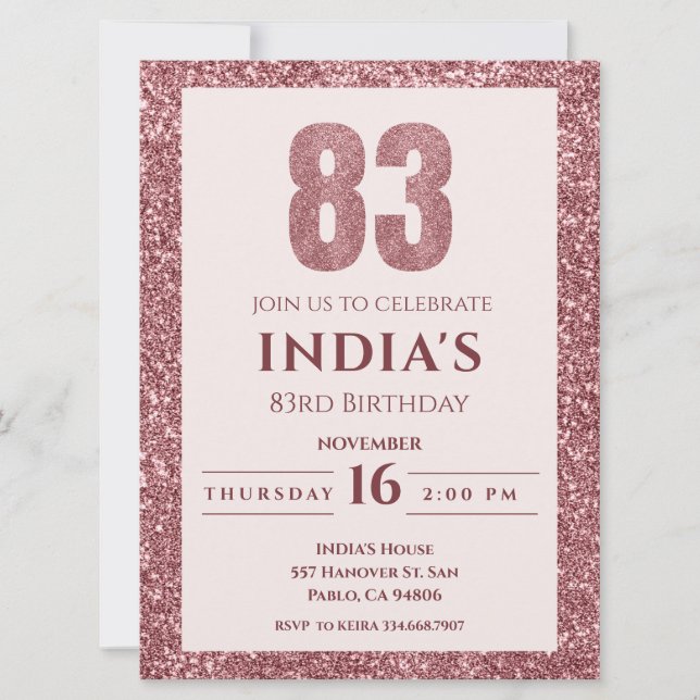 rose gold 83rd birthday invitation (Front)