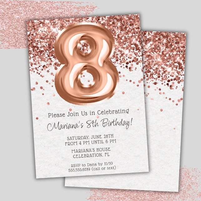 Rose Gold 8th Birthday Party Invitation (Creator Uploaded)