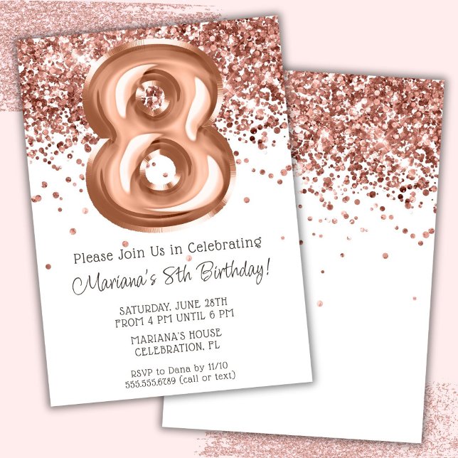 Rose Gold 8th Birthday Party Invitation (Creator Uploaded)