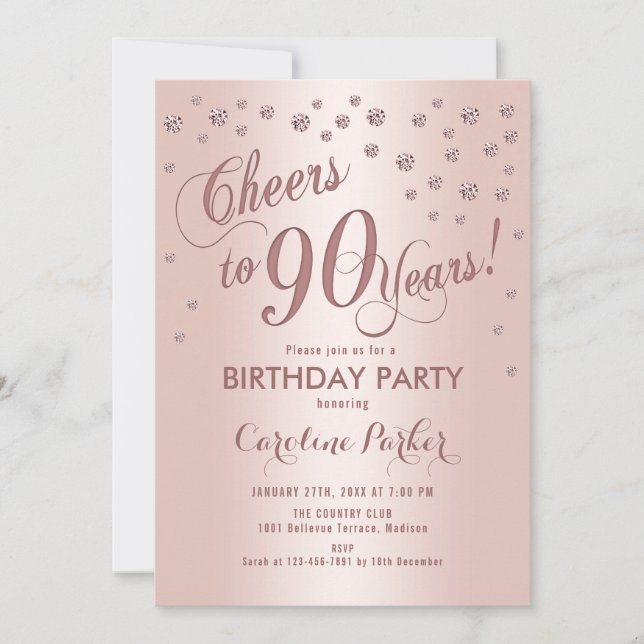 Rose Gold 90th Birthday Party Invitation (Front)