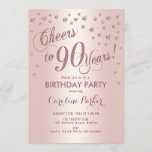 Rose Gold 90th Birthday Party Invitation<br><div class="desc">90th Birthday Party Invitation
Elegant design with faux glitter rose gold and foil effect. Sparkly glitter diamonds confetti and stylish script font invite card. Glam blush pink and white. Cheers to 90 Years! Please message me if you need further customization.</div>