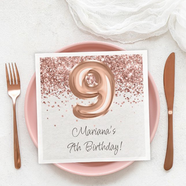  Rose Gold 9th Birthday Party Napkin (Creator Uploaded)