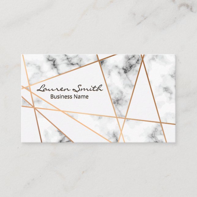Rose Gold Abstract Metallic Lines | Marble Business Card (Front)