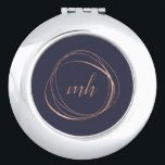 Rose Gold Abstract Monogram Compact Mirror<br><div class="desc">Chic personalised compact mirror features a midnight blue background with your initial(s) or monogram in modern calligraphy script,  encircled by an abstract circle element in faux rose gold foil.</div>