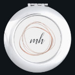 Rose Gold Abstract Monogram Travel Mirror<br><div class="desc">Chic personalised compact mirror features a white background with your initial(s) or monogram in modern calligraphy script,  encircled by an abstract circle element in faux rose gold foil.</div>