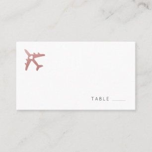 Rose Gold Aeroplane Travel Themed Flat Place Card
