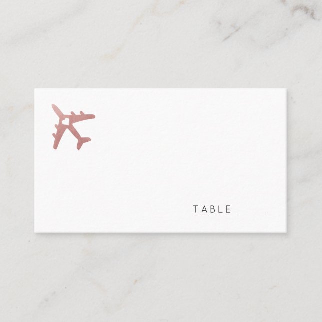 Rose Gold Aeroplane Travel Themed Flat Place Card (Front)
