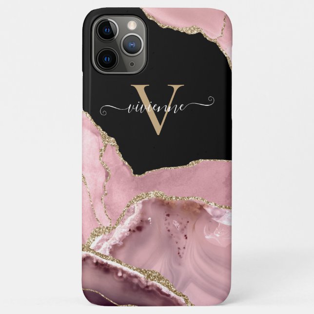 Rose Gold Agate Glitter Monogram Case-Mate iPhone Case (Back)