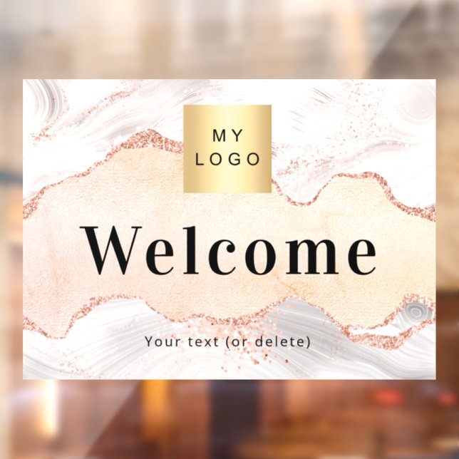 Rose gold agate marble business logo welcome window cling (Sheet 2)