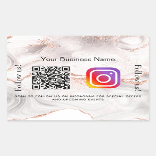 Rose gold agate marble business qr code instagram rectangular sticker