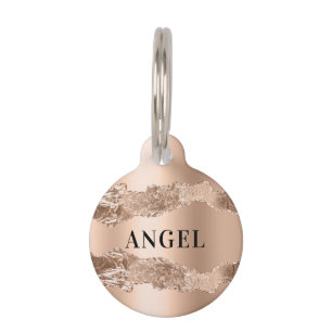 Rose gold agate marble name pet tag