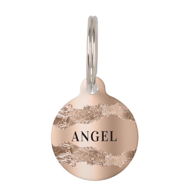 Rose gold agate marble name pet tag (Front)