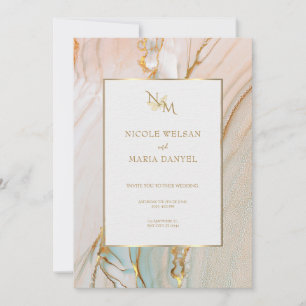 Rose Gold Alcohol Ink Elegant Wedding Invitation