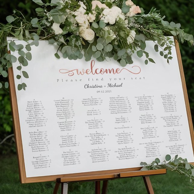 Rose Gold Alphabetical Wedding Seating Chart (Creator Uploaded)