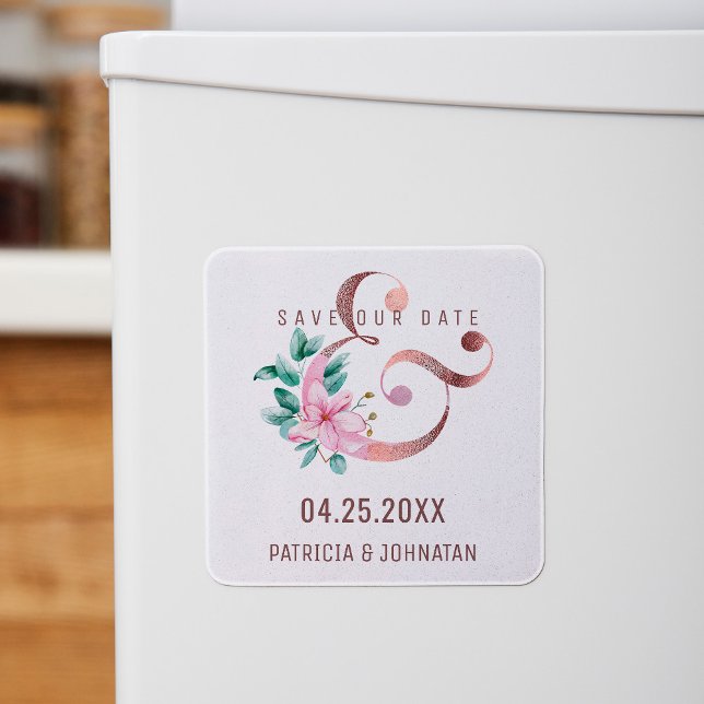 Rose gold ampersand floral wedding save the date magnet (Creator Uploaded)