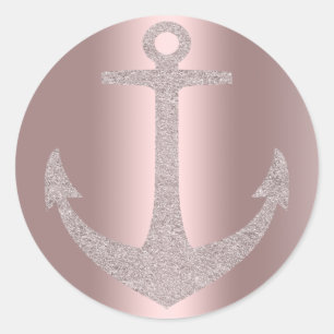 Rose Gold Anchor Nautical Glam Birthday Party Classic Round Sticker