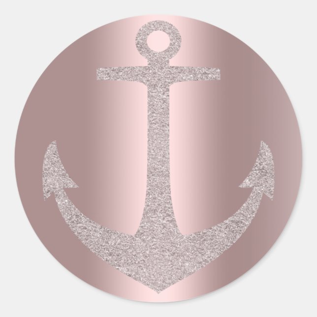 Rose Gold Anchor Nautical Glam Birthday Party Classic Round Sticker (Front)