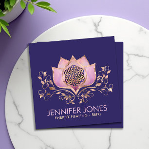 Rose Gold and Amethyst Flower of life lotus Square Business Card