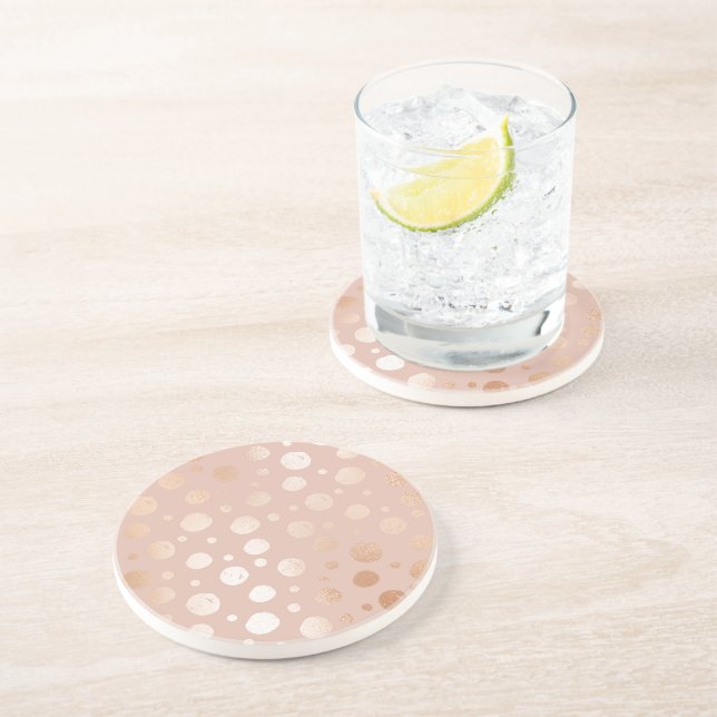 Rose-gold and beige dots pattern coaster (Side)