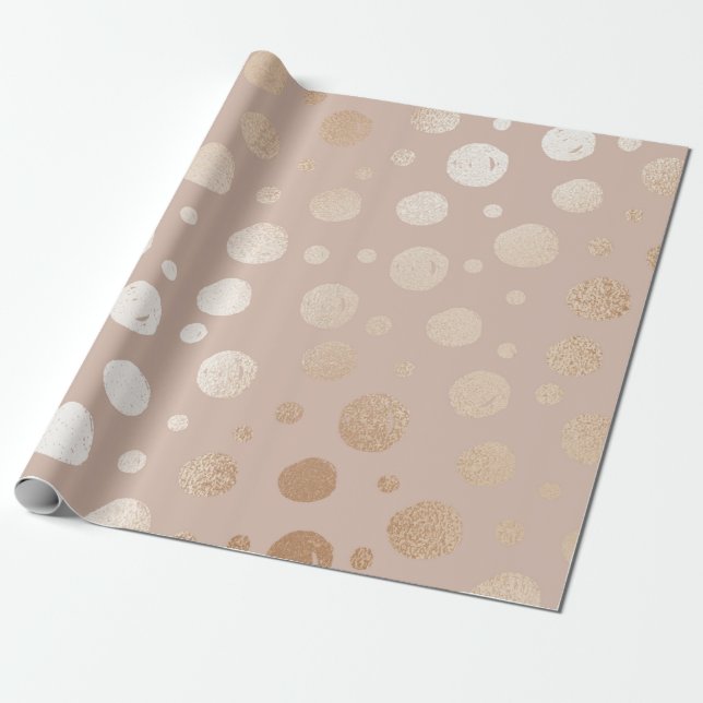Rose gold and beige dots pattern wrapping paper (Unrolled)