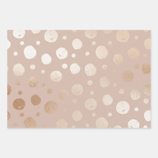 Rose gold and beige dots pattern wrapping paper sheet (Front)