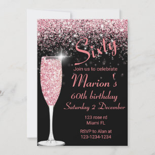 Rose gold and black 60th birthday invitation