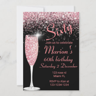 Rose gold and black 60th birthday invitation