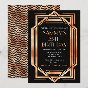 Rose Gold and Black Art Deco Birthday Party Invitation