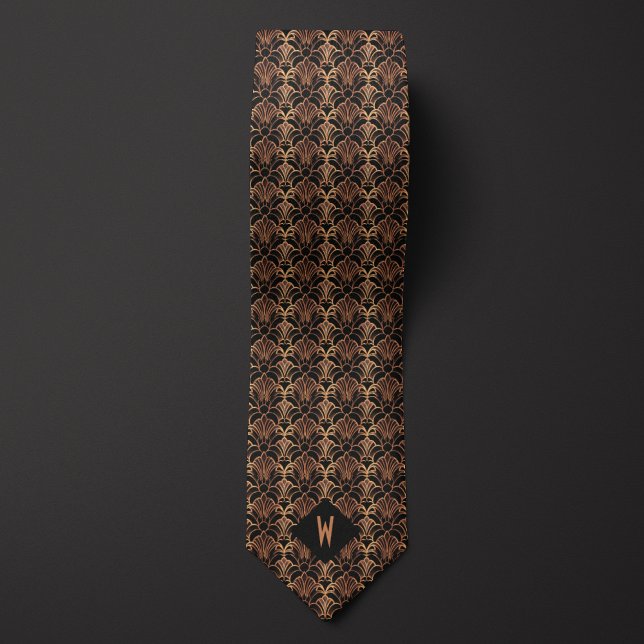 Rose Gold and Black Art Deco Monogram Tie (Creator Uploaded)