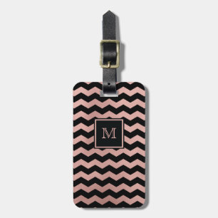 Rose Gold and Black Chevron Luggage Tag