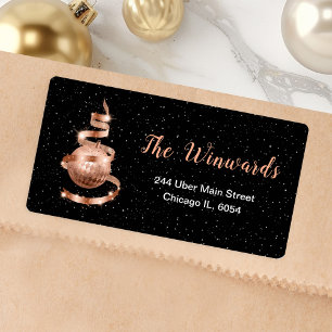 Rose Gold and Black Christmas Ornament Label