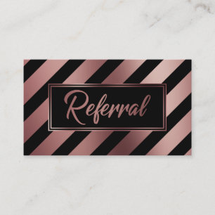 Rose Gold and Black Diagonal Stripe Referral Cards