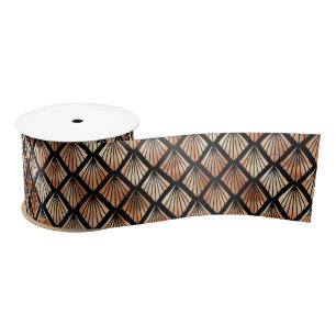 Rose Gold and Black Diamond Art Deco Pattern Satin Ribbon