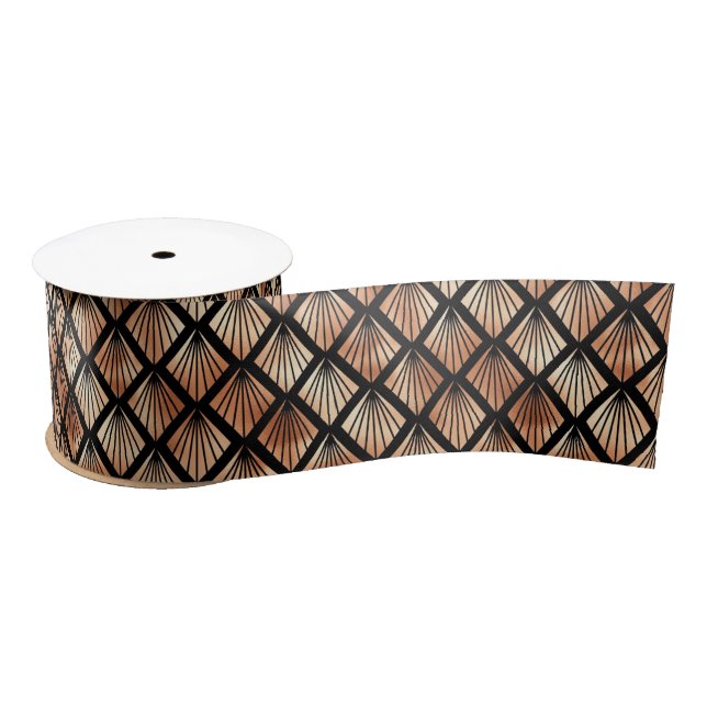 Rose Gold and Black Diamond Art Deco Pattern Satin Ribbon (Spool)