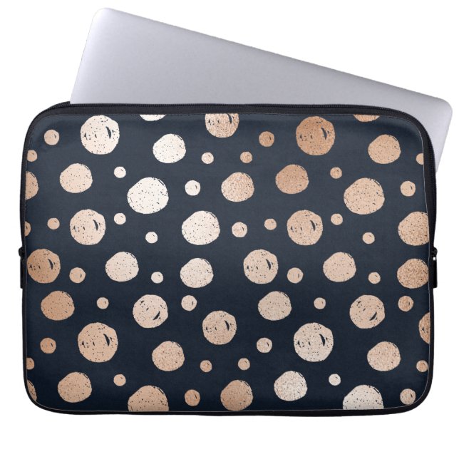 Rose gold and black dots pattern laptop sleeve (Front)