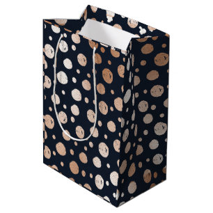 Rose gold and black dots pattern medium gift bag