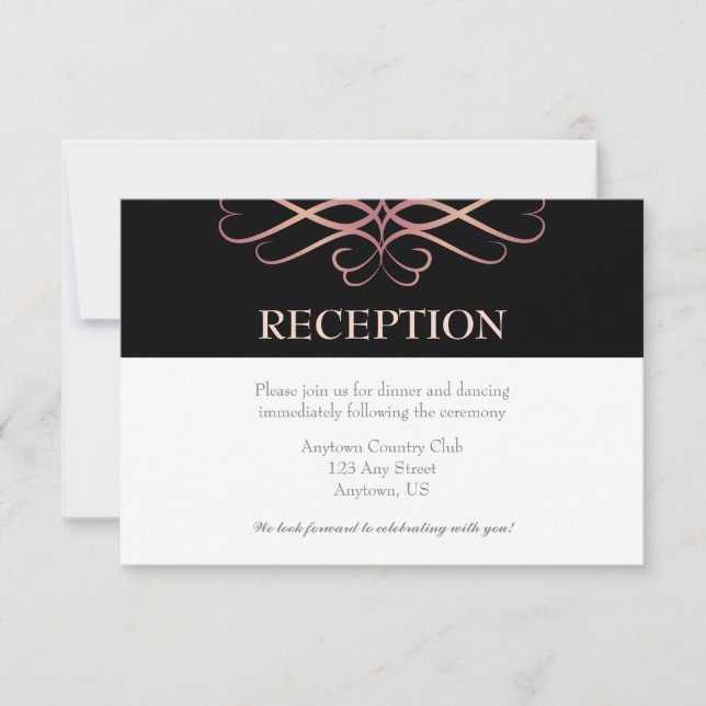 Rose Gold and Black, Elegant Flourishes Wedding Invitation (Front)