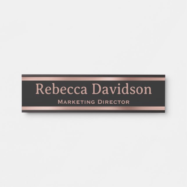 Rose Gold and Black Elegant Office Door Sign (Front)