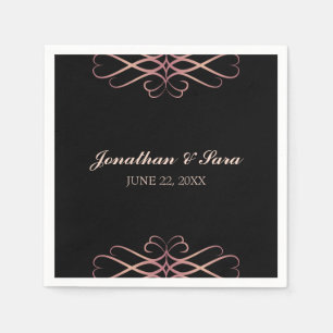 Rose Gold and Black, Elegant Personalised Wedding Napkin
