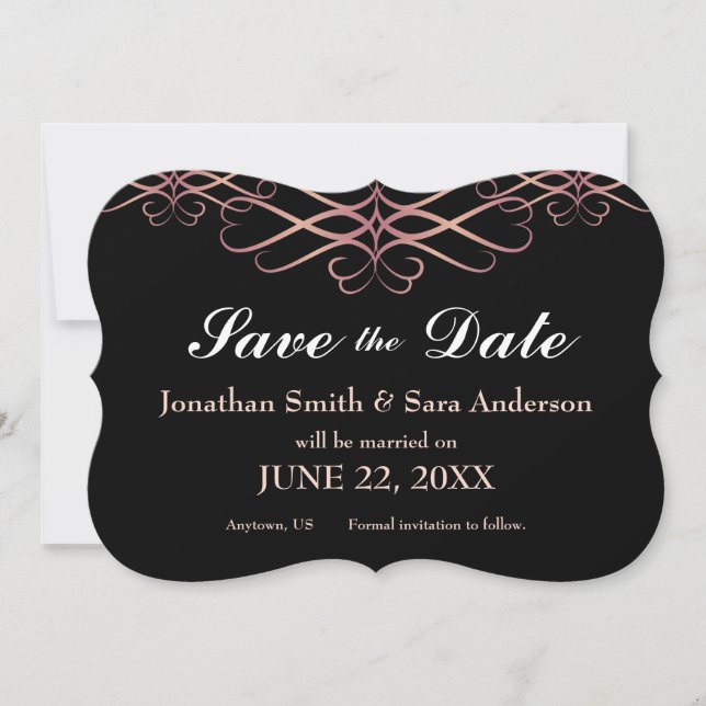 Rose Gold and Black, Elegant Save the Date (Front)