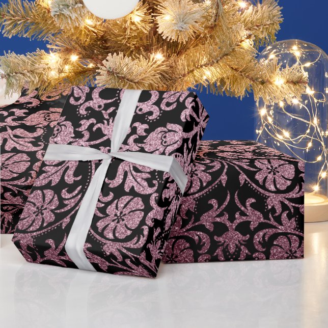 Rose Gold and Black Floral Patten Wrapping Paper (Holidays)