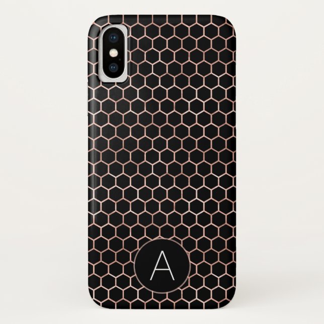 Rose Gold and Black Girly Hexagon Pattern Case-Mate iPhone Case (Back)