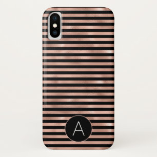 Rose Gold and Black Girly Striped Pattern iPhone X Case