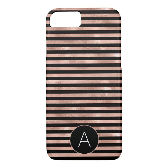 Rose Gold and Black Girly Striped Pattern Case-Mate iPhone Case (Back)