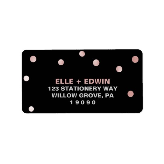 Rose Gold and Black | Glam Confetti Wedding Address Label