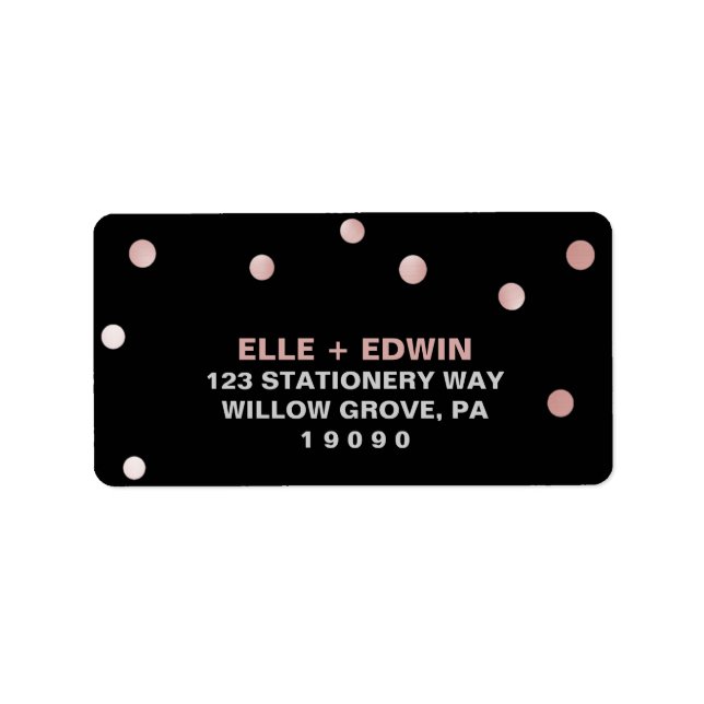 Rose Gold and Black | Glam Confetti Wedding Label (Front)